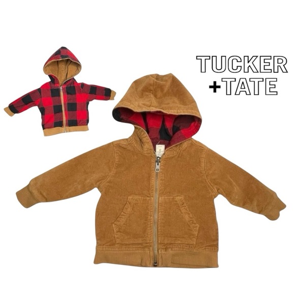 Tucker + Tate Other - Tucker + Tate Baby Brown Corduroy Hooded Flannel Lined reversible
Jacket Size 6m